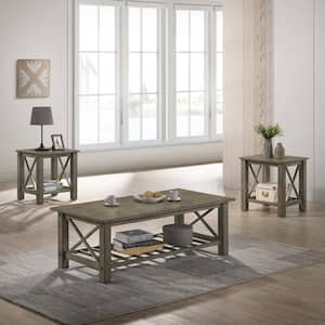 New Classic Furniture Vesta 3-piece 47 in. Gray Rectangle Wood Top Coffee Table and End Tables Set