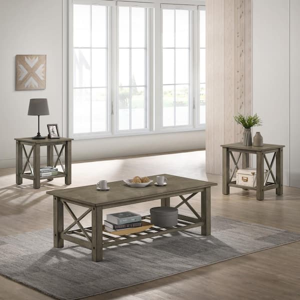 NEW CLASSIC HOME FURNISHINGS New Classic Furniture Vesta 3-piece 47 in. Gray Rectangle Wood Top Coffee Table and End Tables Set