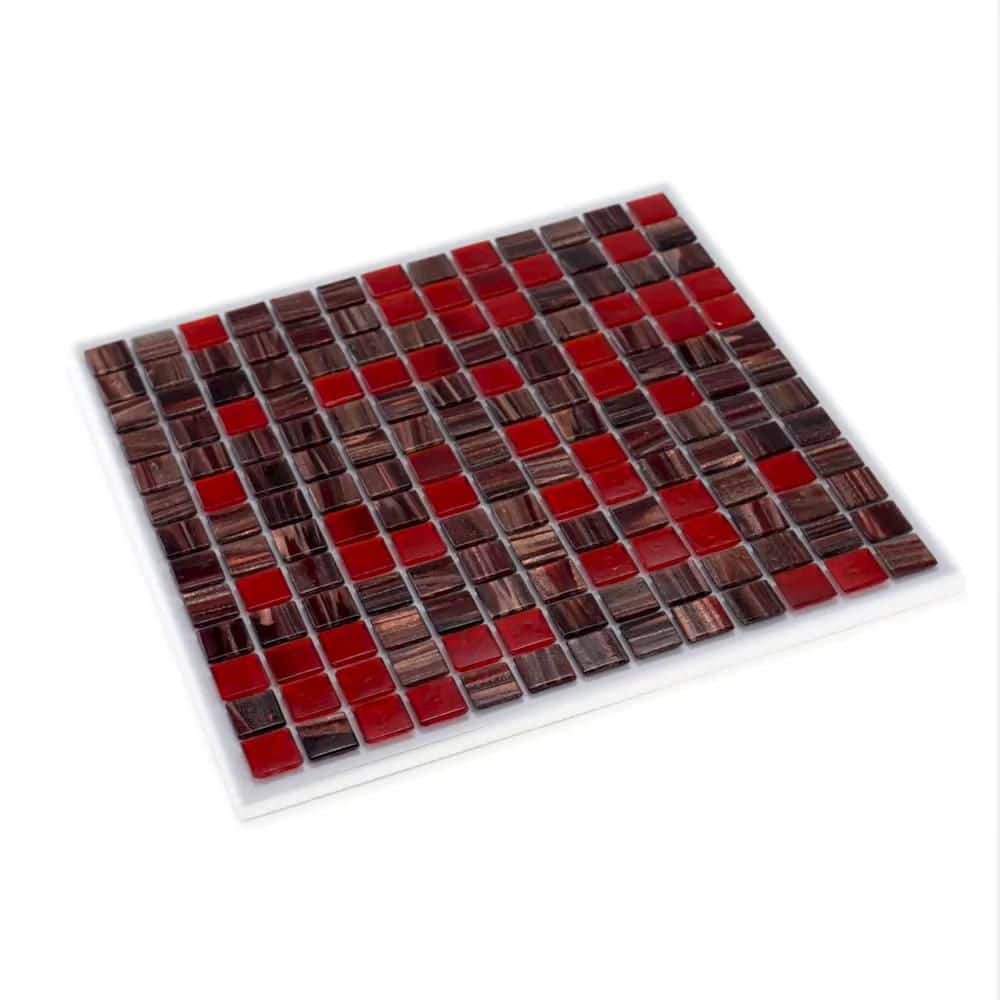 Mingles 12" x 12" Glossy Red and Brown Glass Mosaic Tile