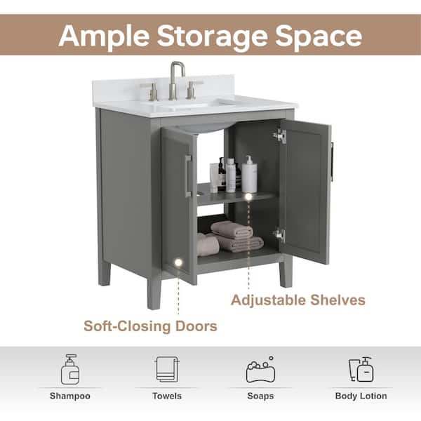 Piano 31 in. Single Sink Freestanding Light Gray Bath Vanity with White Quartz Top and Backsplash Assembled