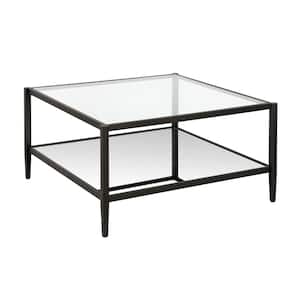 Hera 32 in. Blackened Bronze Medium Square Glass Coffee Table with Shelf