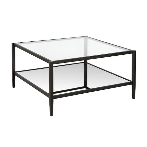 Meyer&Cross Hera 32 in. Blackened Bronze Square Glass Top Coffee Table with Shelf