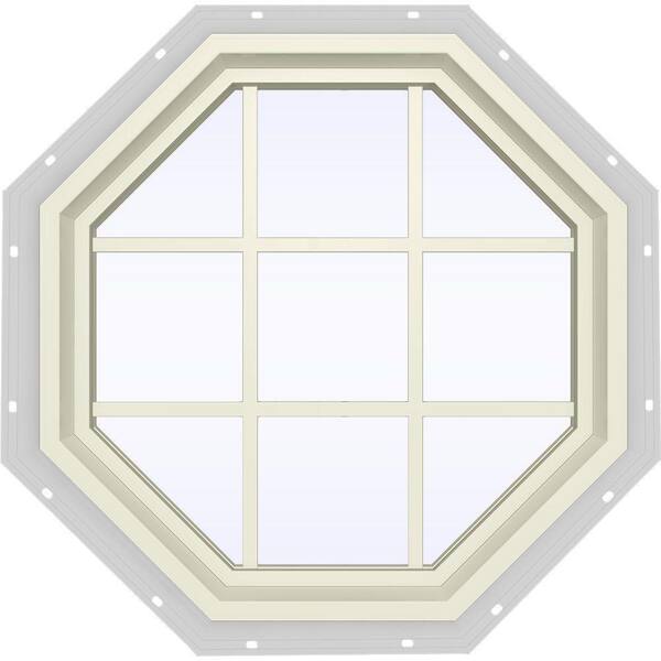 JELD-WEN 35.5 in. x 35.5 in. V-4500 Series Cream Painted Vinyl Fixed Octagon Geometric Window with Colonial Grids/Grilles