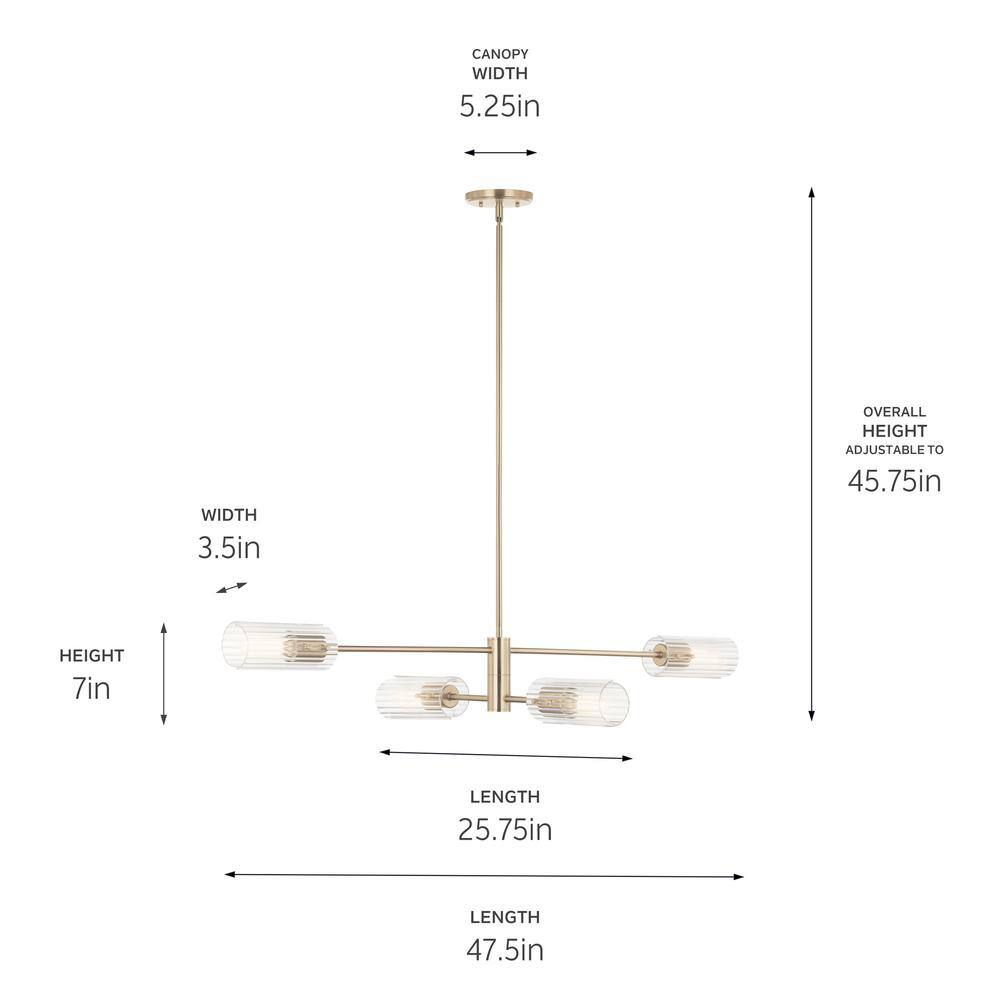 Champagne Bronze 47.5" Linear Chandelier with Clear Fluted Glass
