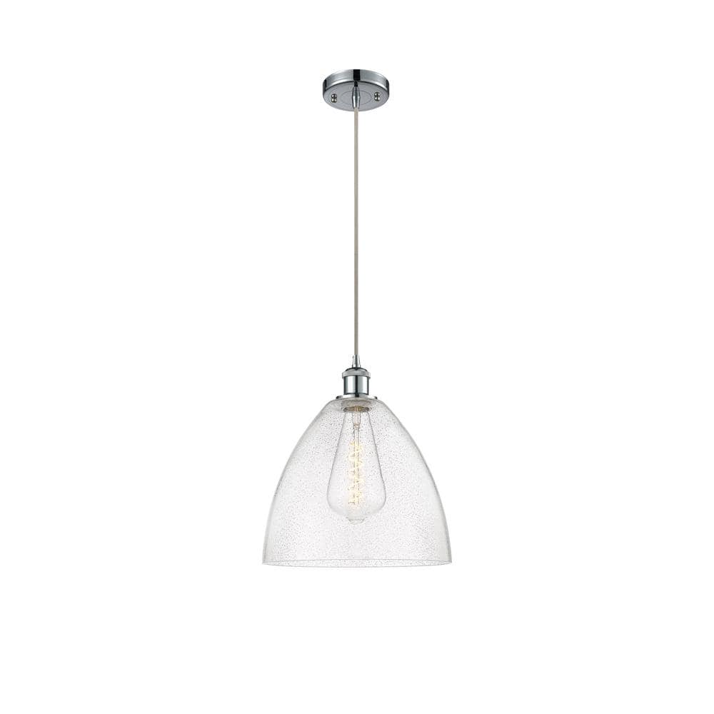 Ballston 12" Polished Chrome Mini Pendant with Seedy Glass