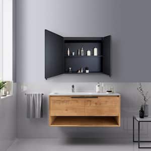 30 in. W x 26 in. H Rectangular Surface or Recessed Mount Black Bathroom Medicine Cabinet with Mirror LED and Anti-Fog