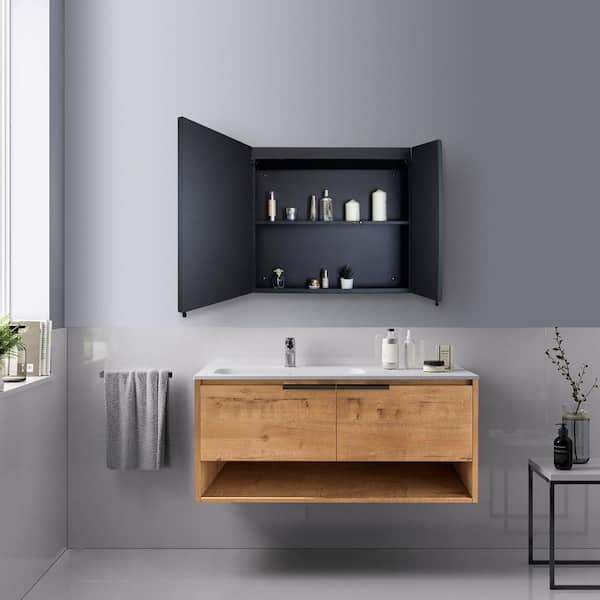 Cesicia 30 in. W x 26 in. H Rectangular Surface or Recessed Mount Black Bathroom Medicine Cabinet with Mirror LED and Anti-Fog