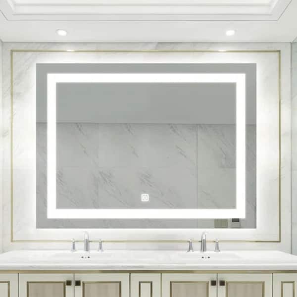 40 in. W x 32 in. H Large Rectangular Frameless Anti-Fog Wall Mounted LED Light Bathroom Vanity Mirror in Silver