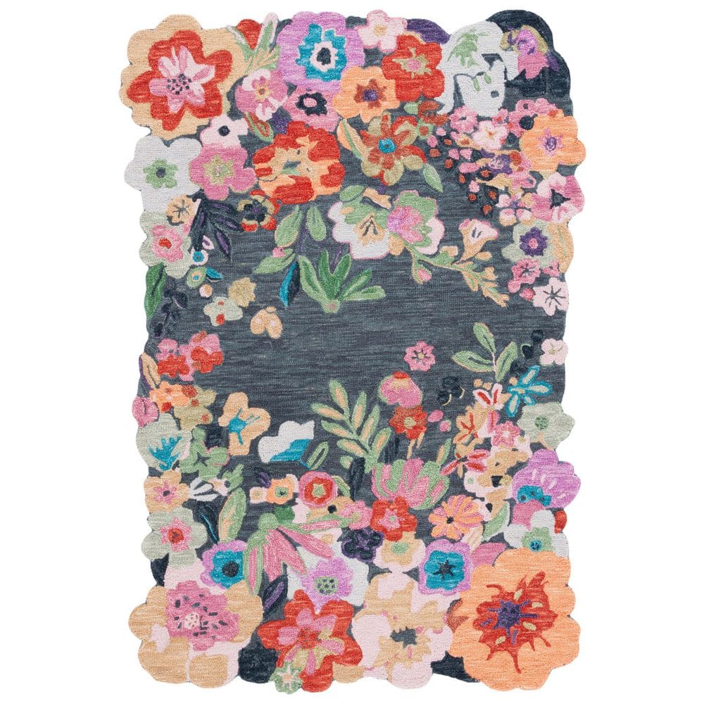 SAFAVIEH Jardin 5 ft. x 8 ft. Gray/Pink Botanical Floral Area Rug ...