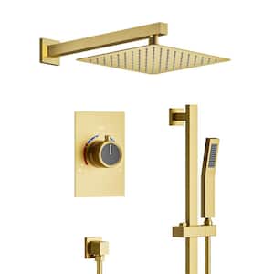 2-Spray 10 in. Wall Mount Dual Fixed and Handheld Shower Head in Brushed Gold (Valve Included)