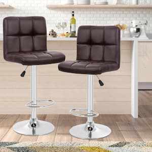 Reiner 37 in. Brown Low Back Swivel Metal Bar Stool with Faux Leather Seat (Set of 2)