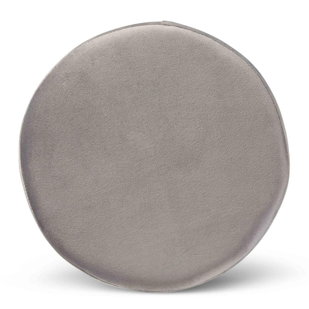 Chaela Gray Velvet and Gold Round Ottoman