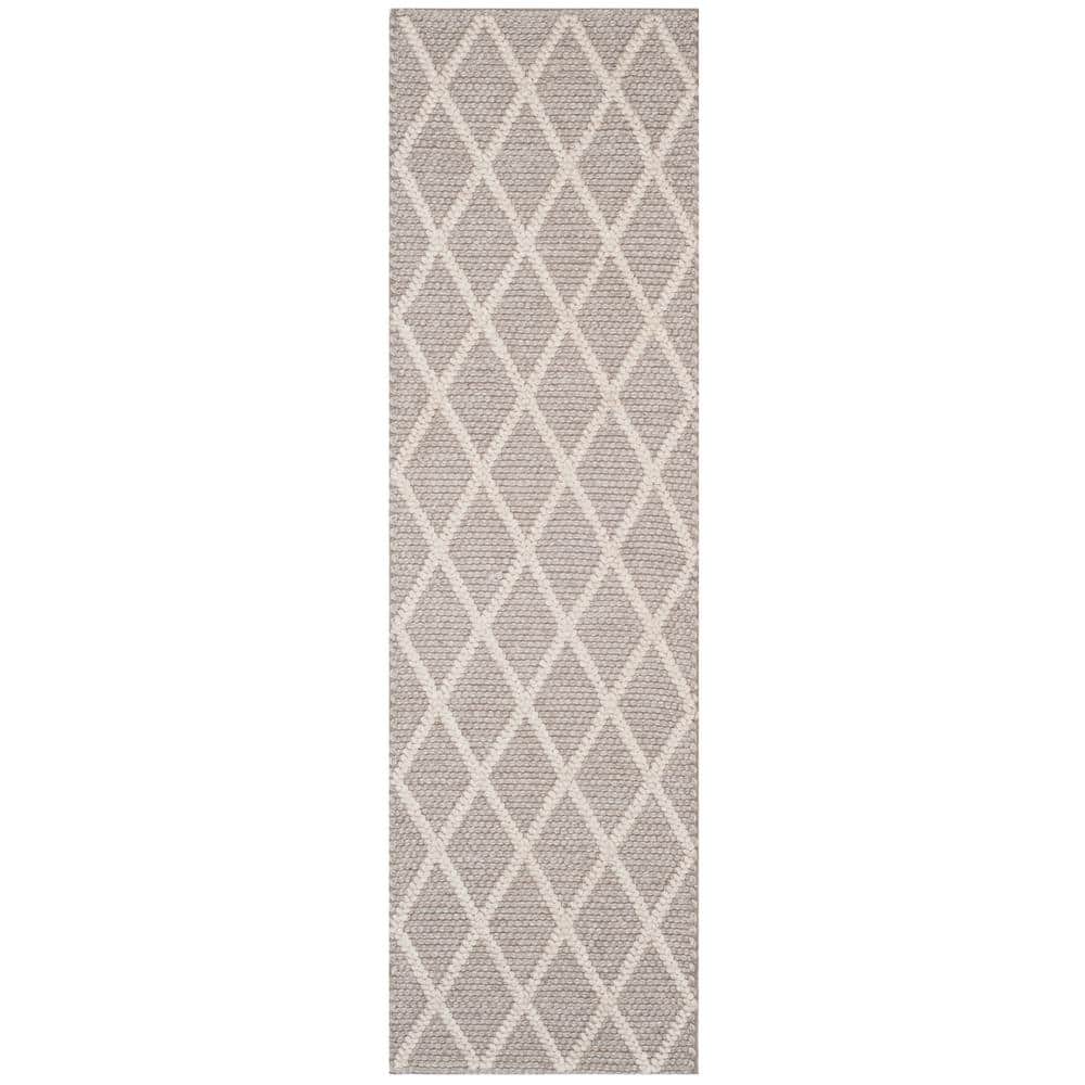 Grey and Off-White Hand-Tufted Wool and Silk Runner Rug