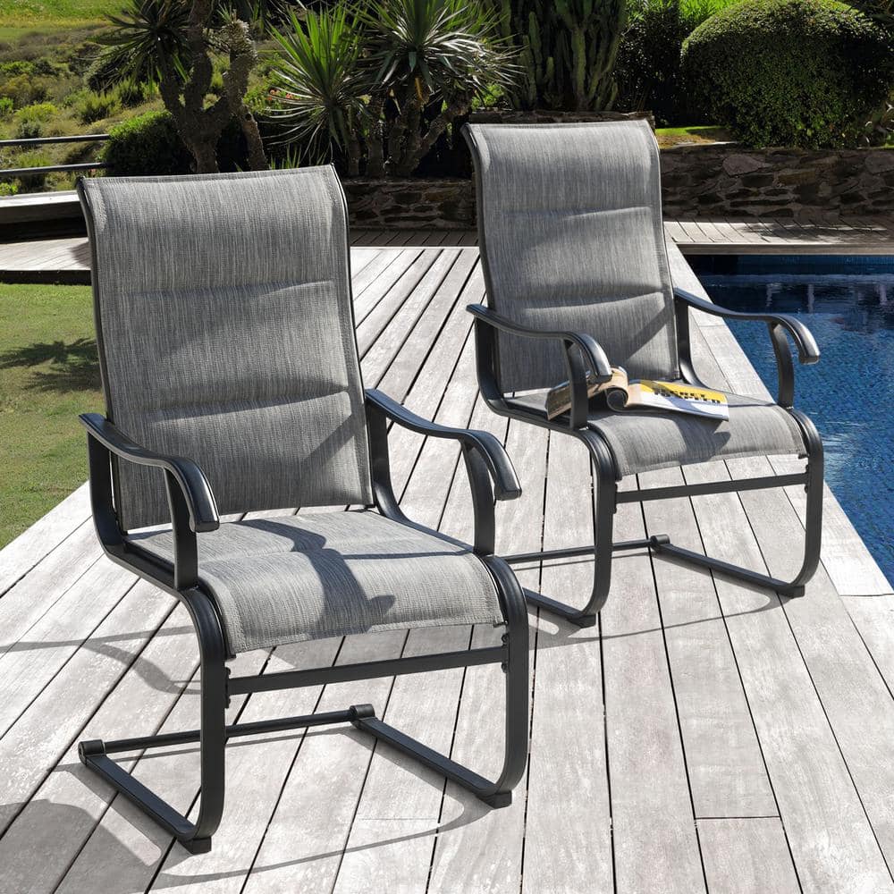 Light Gray Iron Frame Outdoor Dining Chairs with Breathable Textilene Fabric