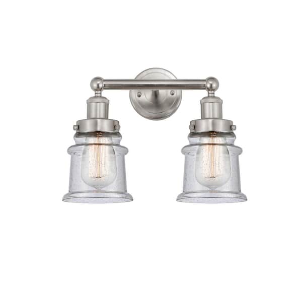 Canton 14.25 in. Brushed Satin Nickel, Seedy Vanity Light with Clear Glass Shade