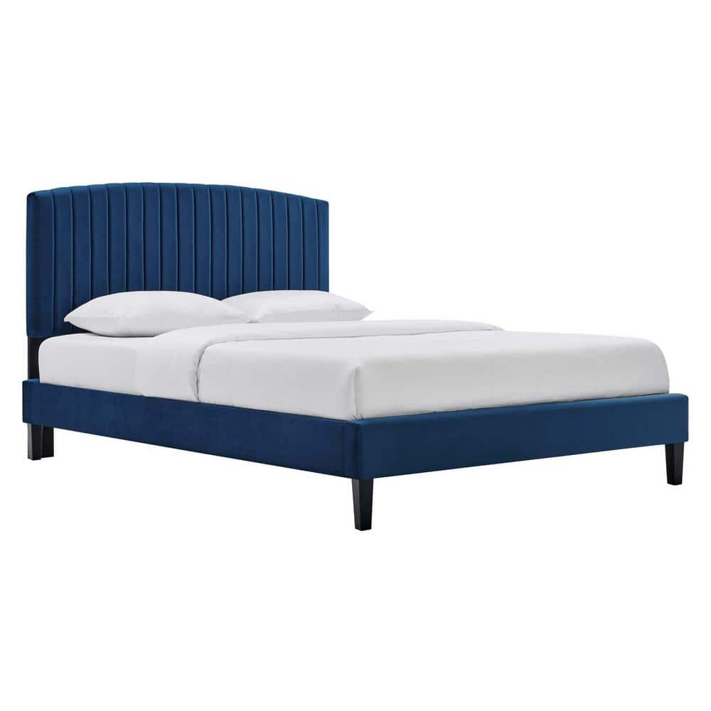 MODWAY Alessi Performance Velvet Full Platform Bed in Navy MOD-7037-NAV ...