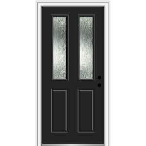 30 in. x 80 in. Left-Hand/Inswing Rain Glass Black Fiberglass Prehung Front Door on 4-9/16 in. Frame
