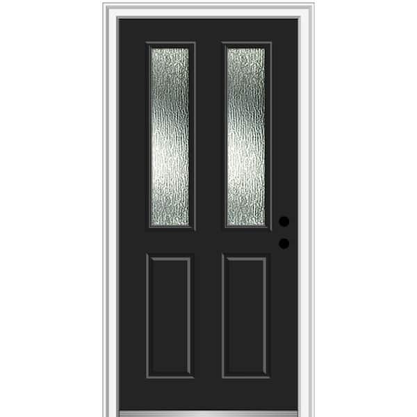 MMI Door 30 in. x 80 in. Left-Hand/Inswing Rain Glass Black Fiberglass Prehung Front Door on 4-9/16 in. Frame