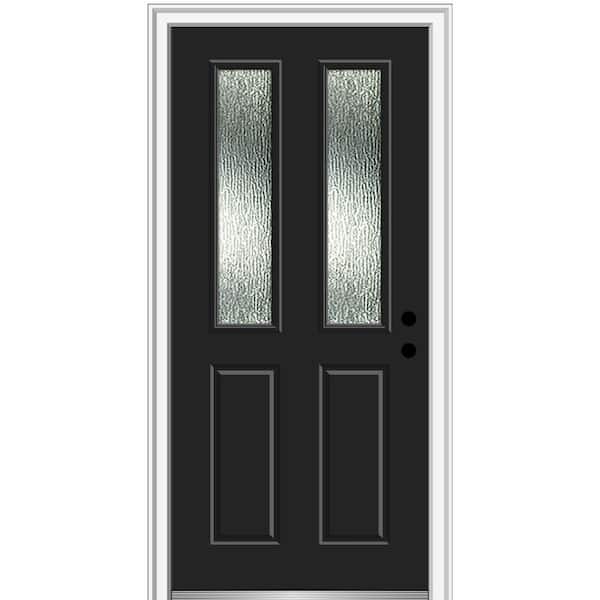 MMI DOOR 32 in. x 80 in. Left-Hand/Inswing Rain Glass Black Fiberglass Prehung Front Door on 4-9/16 in. Frame