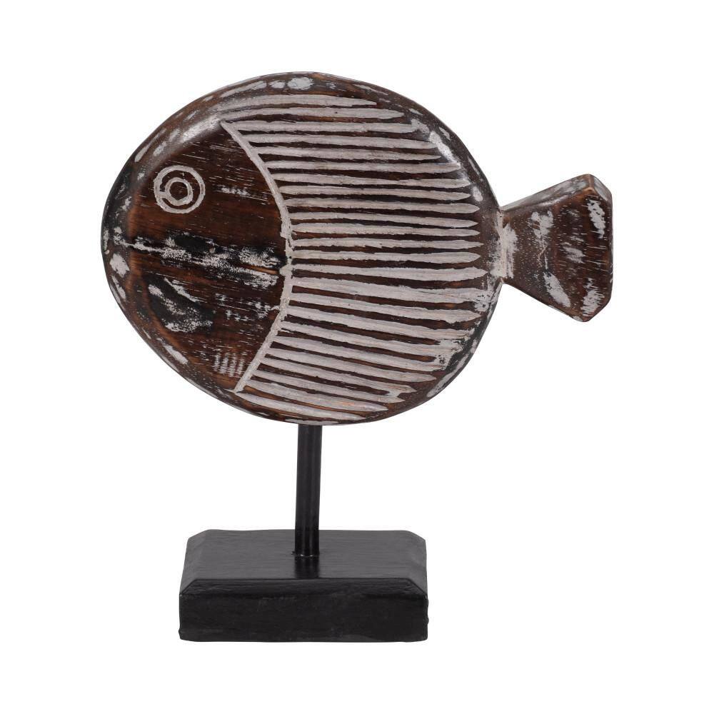 Gray 10 in. x 11 in. Wood Modern Coastal Fish Decorative Sculpture with White Base price history on PriceWatchPro