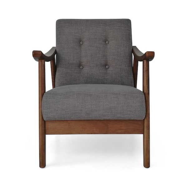 Noble House Chabani Mid-Century Modern Tufted Dark Gray Fabric Accent Chair