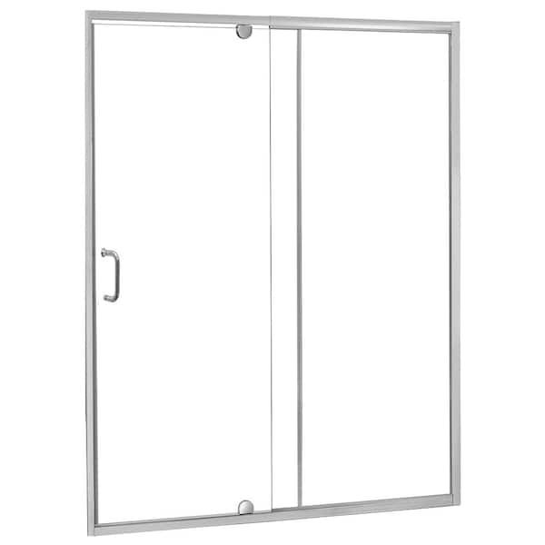 CRAFT + MAIN Cove 48 in. W x 69 in. H Semi-Frameless Pivot Shower Door and Fixed Panel in Silver with C-Handle and Knob