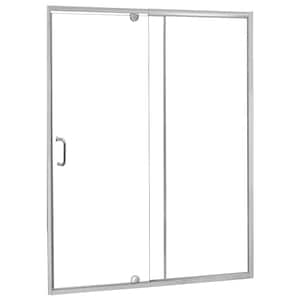Cove 48 in. W x 69 in. H Semi-Frameless Pivot Shower Door and Fixed Panel in Silver with C-Handle and Knob