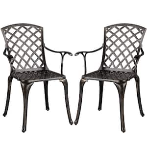 Outdoor Patio Dining Chairs with Armrests Antique Cast Aluminium Bistro Chairs Set of 2