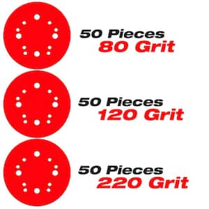 5 in. 80,120, & 220-Grit Universal Hole Random Orbital Sanding Disc with Hook and Lock Backing (150-Pack)