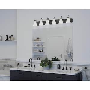 Classic Collection 6-Light Matte Black Etched Glass Traditional Bath Vanity Light
