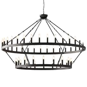 60 in. 54-Light Extra Large Black Wagon Wheel Chandelier, 2-Tier for Dining Room Living Room