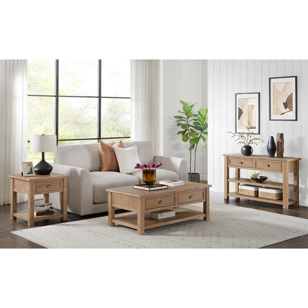 Monterey 24 in. Driftwood Square Solid Wood End Table with Drawer and Shelf - thumbnail 4