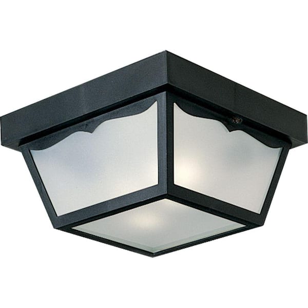 Progress Lighting 2-Light 10-1/4 in.Black Acrylic Traditional Outdoor Close-to-Ceiling Light with Scalloped Detail
