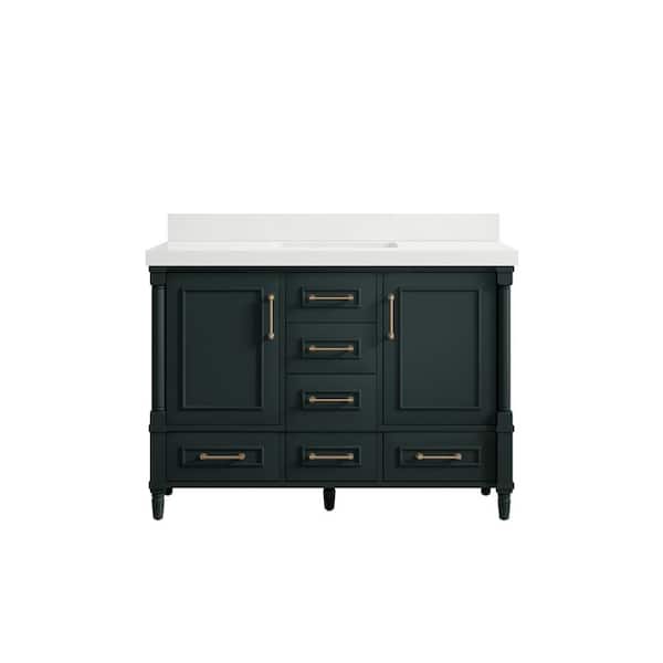 Willow Collections Hudson 48 in. W x 22 in. D x 36 in. H Bath Vanity in Dark Green with 2 in. White Quartz Top