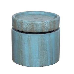 Contemporary 17 in. Tall Cement Water Fountain with Light in Blue
