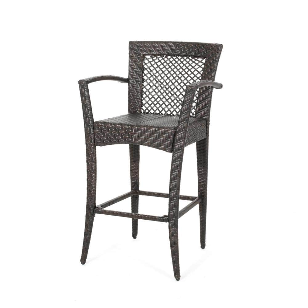 Megan 46" Dark Brown Wicker Outdoor Barstool Set