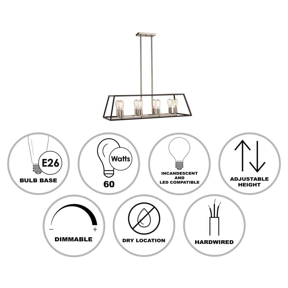Brushed Nickel 35" Industrial Cage Linear Chandelier