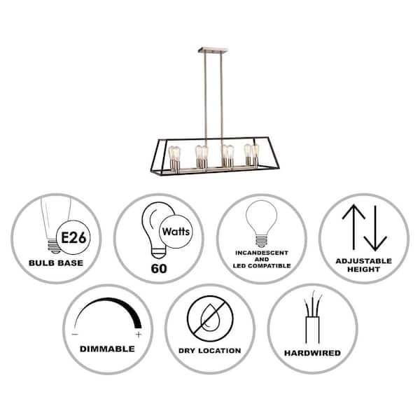 Adams 8-Light Black and Brushed Nickel Kitchen Island Pendant Light Fixture with Caged Linear Metal Shade