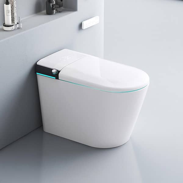 1.28 GPF Auto Open Close Lid Elongated Smart Bidet Toilet in Gloss White with Heated Seat Warm Washing Air Dryer