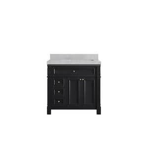 Paris 36 in. W x 22 in. D x 36 in. H Right Offset Sink Bath Vanity in Black with 2 in. Pearl Gray qt. Top