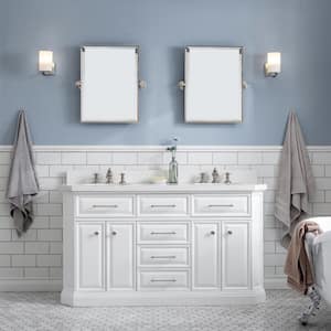60 in. W Bath Vanity in Pure White in Quartz Vanity Top with White Basin and Polished Nickel Mirror and F2-13 Faucet