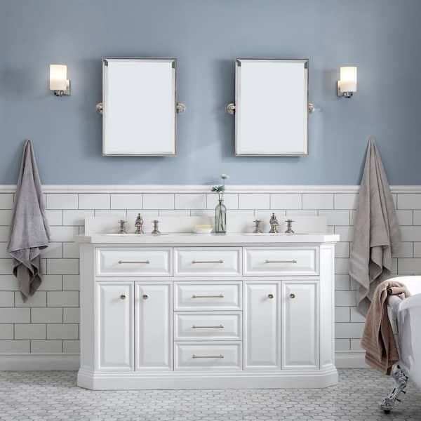 Water Creation 60 in. W Bath Vanity in Pure White in Quartz Vanity Top ...