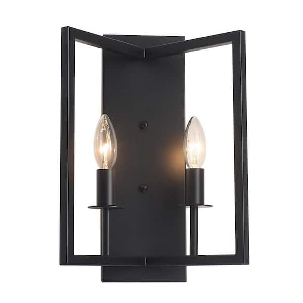 Modern Industrial 16 in. 2-Light Black Geometric Metal Wall Sconces