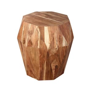 Bon 16 in. Natural Brown Octagon Acacia Wood Top Artisanal End Side Table with Multifaceted Design