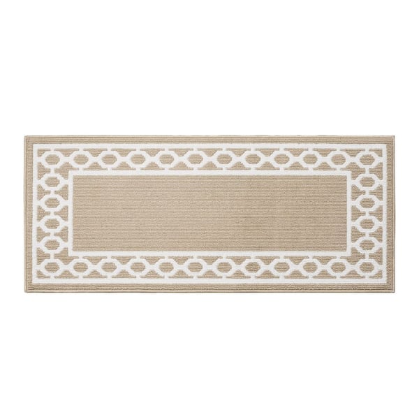 Machine Washable Non-Skid Beige /White  2.2 ft. x 5 ft. All Loop Tufted Area Rug