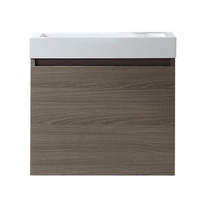 Zuri 24 in. W Bath Vanity in Gray Oak with Polymarble Vanity Top in White Polymarble with Square Basin
