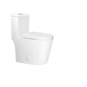 12 in. 1-Piece 0.8/1.6 GPF Dual Flush Short Depth Elongated Toilet in White Seat Included (White Button)