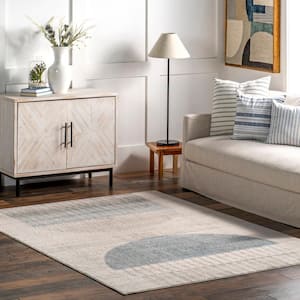 Ambria Abstract Striped Blue 5 ft. 3 in. x 7 ft. 7 in. Mid-Century Modern Area Rug