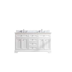 South Bay 61 in. Double Bath Vanity in White with Marble Vanity Top in Carrara White with White Basin