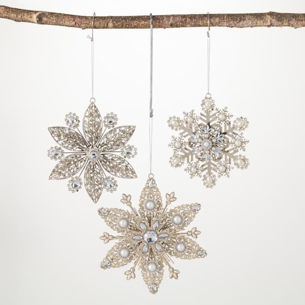 SULLIVANS 7 in. 6 in. and 5.5 in. Snowflake Ornament - Set of 3, Silver Christmas Ornaments